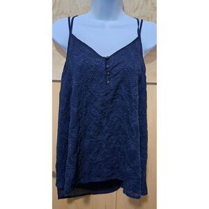 Maurices Navy Blue Embroidered Sleeveless Tank W Strappy Back & Buttons Y2K